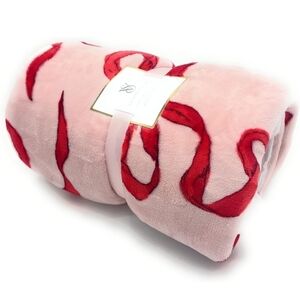 Victoria's Secret Pink and Red Bow Plush Blanket